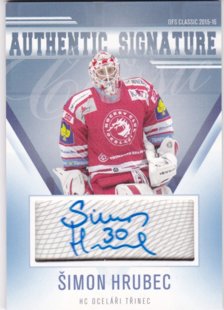 Hokejová karta Šimon Hrubec OFS 15/16 S.II. Authentic Signature