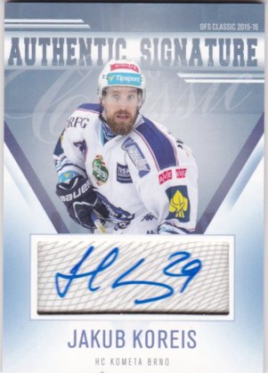 Hokejová karta Jakub Koreis OFS 15/16 Authentic Signature S.II.