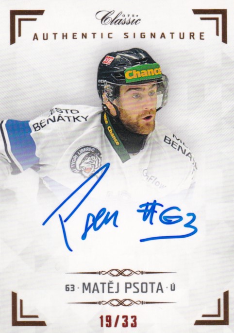 Hokejová karta Matěj Psota OFS Chance Liga 19-20 Authentic Signature Redemption