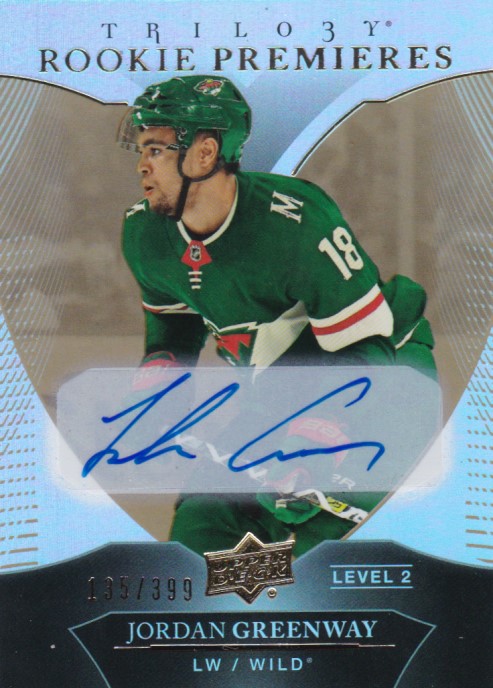 Hokejová karta Jordan Greenway UD Trilogy 2018-19 RC Premieres Auto /399 č.87