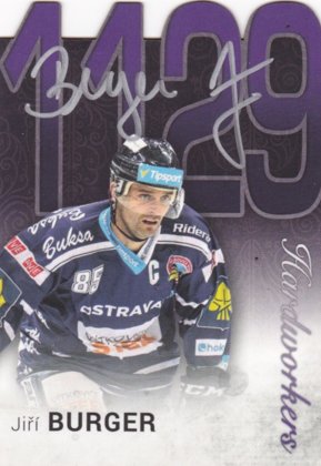 Hokejová karta Jiří Burger OFS 2018 YWB YGB Statistics Die-Cut Signature