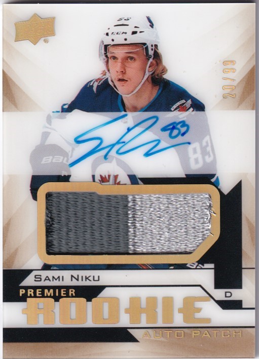 Hokejová karta Sami Niku UD Premier 2018-19 Rookie Auto Patch Gold /99