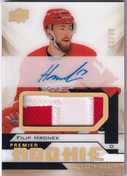 Hokejová karta Filip Hronek UD Premier 2018-19 Rookie Auto Patch Gold /99