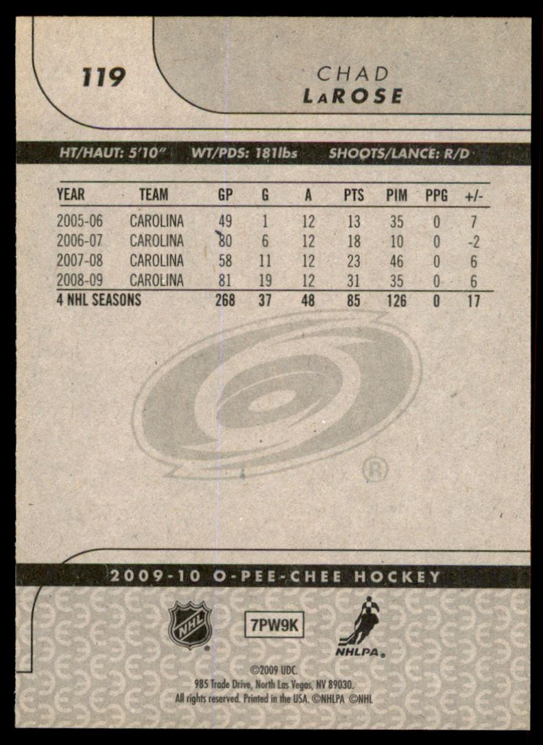 Hokejová karta Chad LaRose OPC 2009-10 řadová č.119