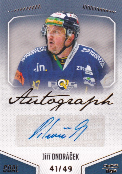 Hokejová karta Jiří Ondráček Goal S1 2022-23 Autograph 41/49 č. A-83