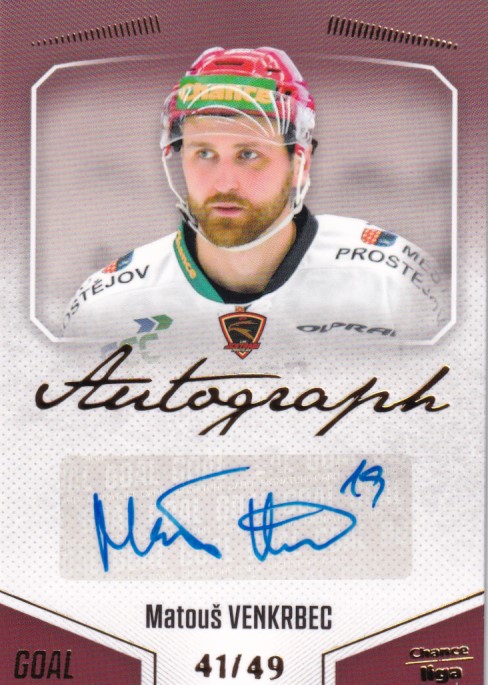 Hokejová karta Matouš Venkrbec Goal S1 2022-23 Autograph 41/49 č. A-23