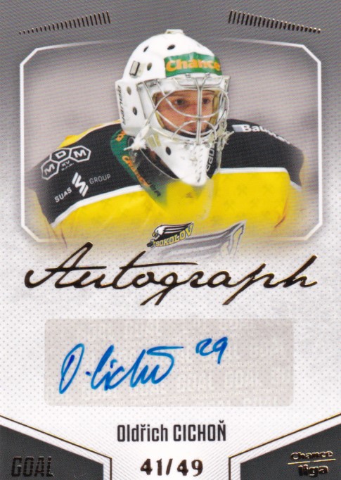 Hokejová karta Oldřich Cichoň Goal S1 2022-23 Autograph 41/49 č. A-13