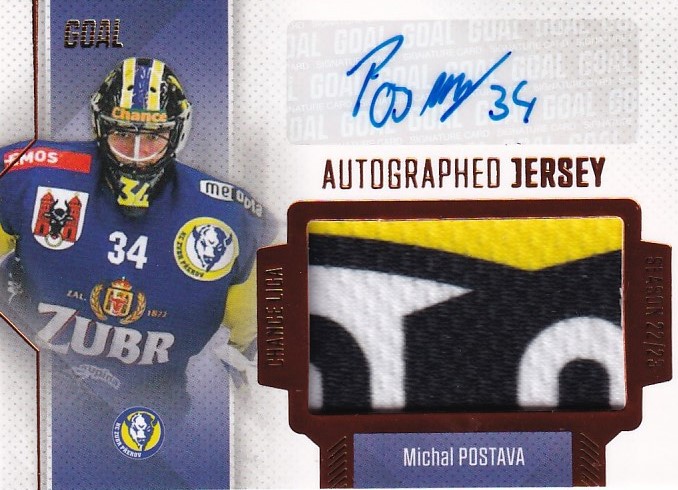 Hokejová karta Michal Postava Goal S2 2022-23 Auto Jersey /25