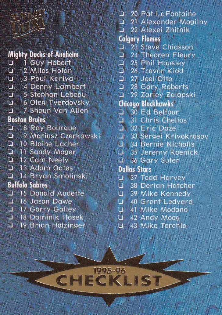Hokejová karta Checklist Fleer Ultra 1995-96 řadová č. 198