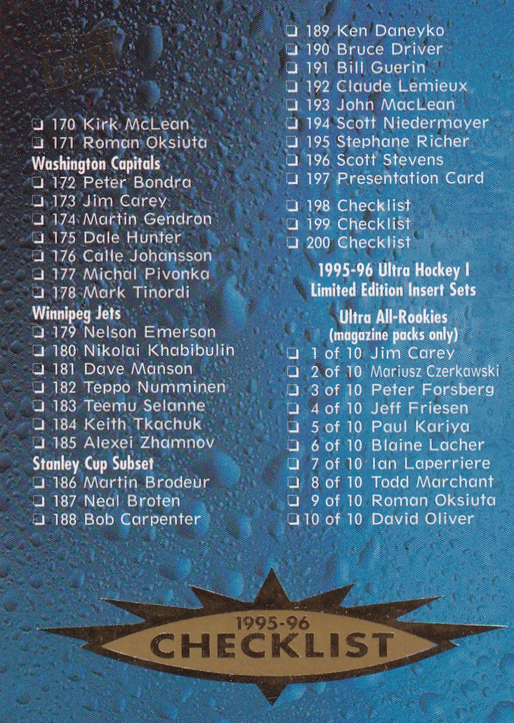 Hokejová karta Checklist Fleer Ultra 1995-96 řadová č. 200