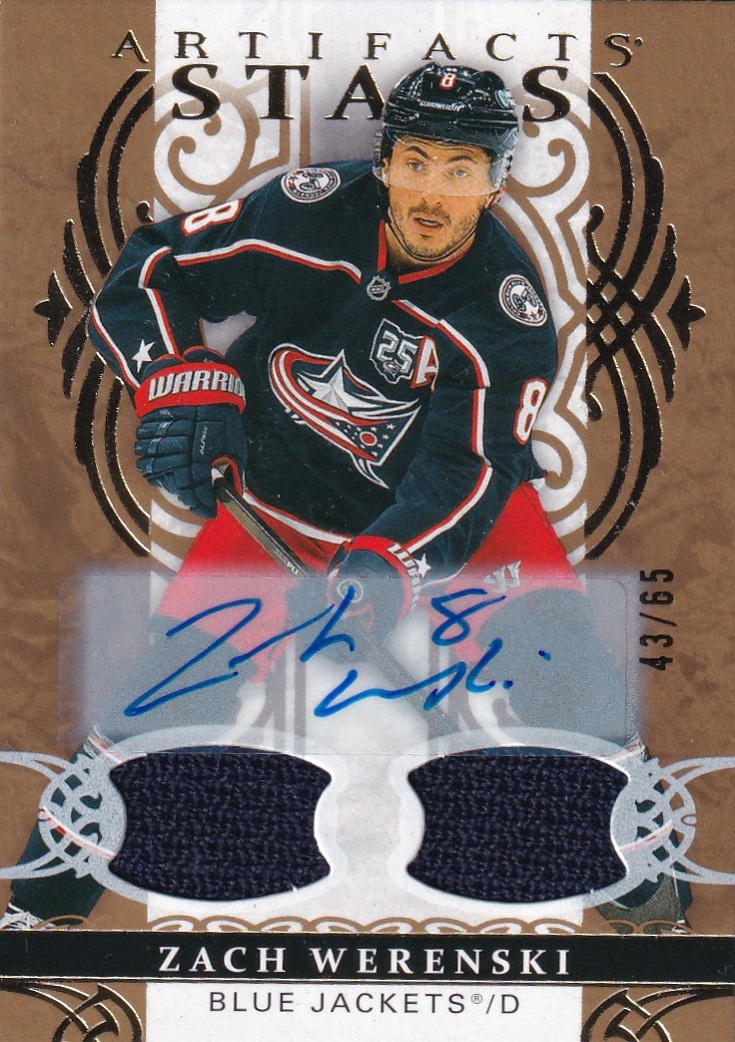 Hokejová karta Zach Werenski UD Artifacts 2026-27 Material Gold Auto /65 č. 135