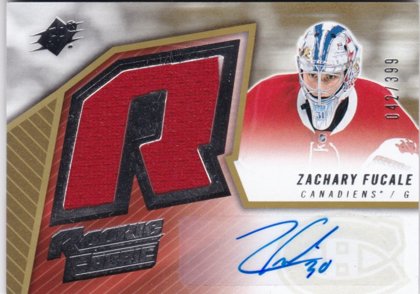 Hokejová karta Zachary Fucale UD SPx 2015-16 Rookie Fabric Autograph č. SPXR-ZF