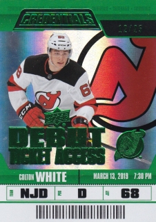 Hokejová karta Colton White UD Credentials 2019-20 Debut Ticket Access Green /25
