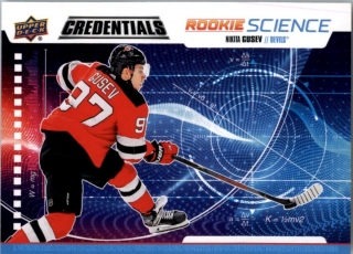 Hokejová karta Nikity Gusev UD Credentials 19-20 Rookie Science č. RS-12