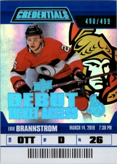 Hokejová karta Erik Brannstrom UD Credentials 19-20 Debut Ticket Access /499