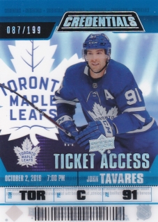 Hokejová karta John Tavares UD Credentials 19-20 Ticket Access Acetate /199 