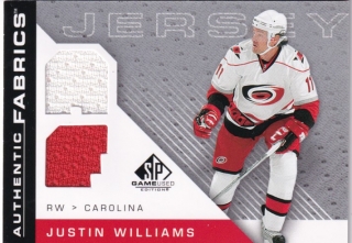 Hokejová karta Justin Williams UD SPGU 2007-08 Authentic Fabrics č. AF-JW