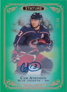 Hokejová karta Cam Atkinson UD Stature 2019-20 Green Auto /65 č. 42