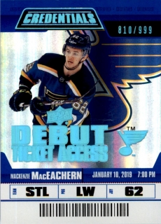 Hokejová karta Mackenzie Maceachern UD Credentials 2019-20  Debut Ticket č.59