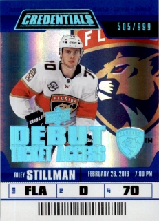Hokejová karta Riley Stillman UD Credentials 2019-20  Debut Ticket č.76