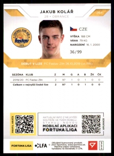 Fotbalová karta Jakub Kolář Fortuna Liga 20-21 S2 Gold /99 č. 264