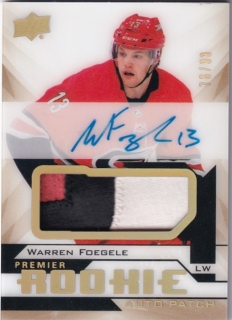 Hokejová karta Warren Foegele UD Premier 2018-19 Rookie Auto Patch Gold /99