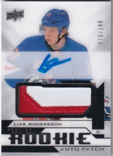 Hokejová karta Lias Andersson UD Premier 2018-19 Rookie Auto Patch /249