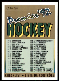 Hokejová karta Checklist 100-198 OPC Premier 1991-92 řadová č. 198