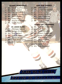Hokejová karta Checklist 384-450 Fleer Ultra 1992-93 řadová č. 450