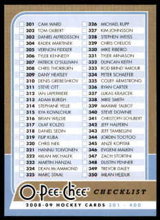 Hokejová karta Checklist 301-400 OPC 2008-09 řadová č.499