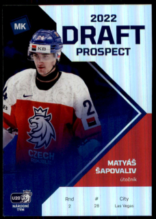 Hokejová karta Matyáš Šapovaliv Moje kartičky 2022 Draft Prospect č. DP-3