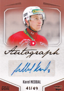 Hokejová karta Karel Nedbal Goal S1 2022-23 Autograph 41/49 č. A-63