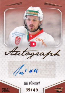 Hokejová karta Jiří Půhoný Goal S1 2022-23 Autograph 39/49 č. A-66