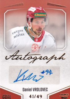Hokejová karta Daniel Vrdlovec Goal S1 2022-23 Autograph 41/49 č. A-60