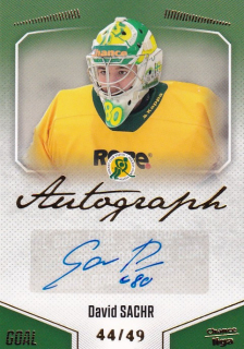 Hokejová karta David Sachr Goal Cards 2022-23 Série 2 Autographed č.91