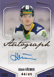 Hokejová karta Adam Křemen Goal Cards 2022-23 Série 2 Autographed č.160