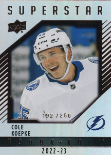 Hokejová karta Cole Koepke UD S2 2022-23 Honor Roll Superstar /250 RC č. HR85