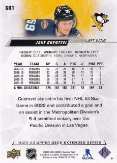 Hokejová karta Jake Guentzel UD Extended 2022-23 řadová č.681