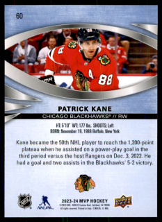 Hokejová karta Patrick Kane UD MVP 2023-24 řadová č.60