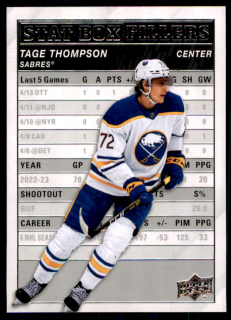 Hokejová karta Tage Thompson UD S1 2023-24 Stat Box Fillers č. SB-19