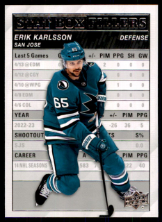 Hokejová karta Erik Karlsson UD S1 2023-24 Stat Box Fillers č. SB-4