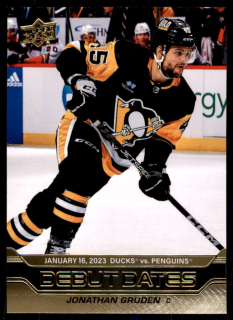 Hokejová karta Jonathan Gruden UD S1 2023-24 Debut Dates GOLD RC č. DD-2