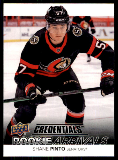 Hokejová karta Shane Pinto UD Credentials 2021-22 Rookie Arrivals č. RA-50