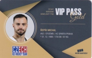Hokejová karta Michal Řepík Czech Ice Hockey Team 2018 VIP PASS Gold