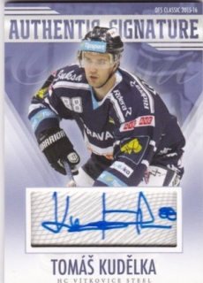 Hokejová karta Tomáš Kudělka OFS 15/16 S.I. Authentic Signature 