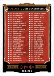 Hokejová karta Checklist 101-200 OPC 2015-16 řadová karta č. 151